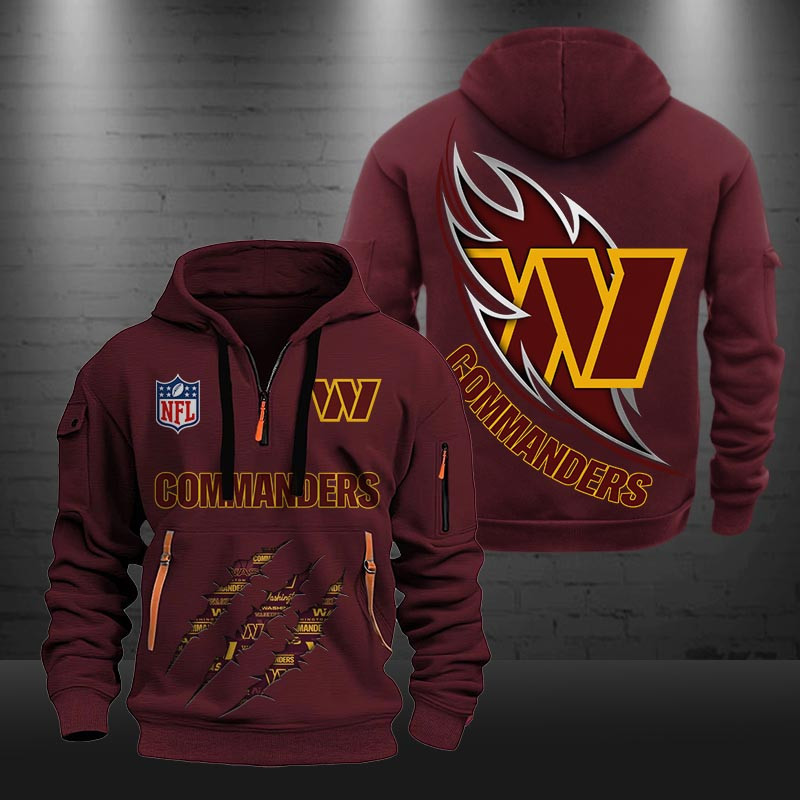 Buildercar - Washington Commanders Monster Scratch Logo NFL Quarter Zip Hoodie
