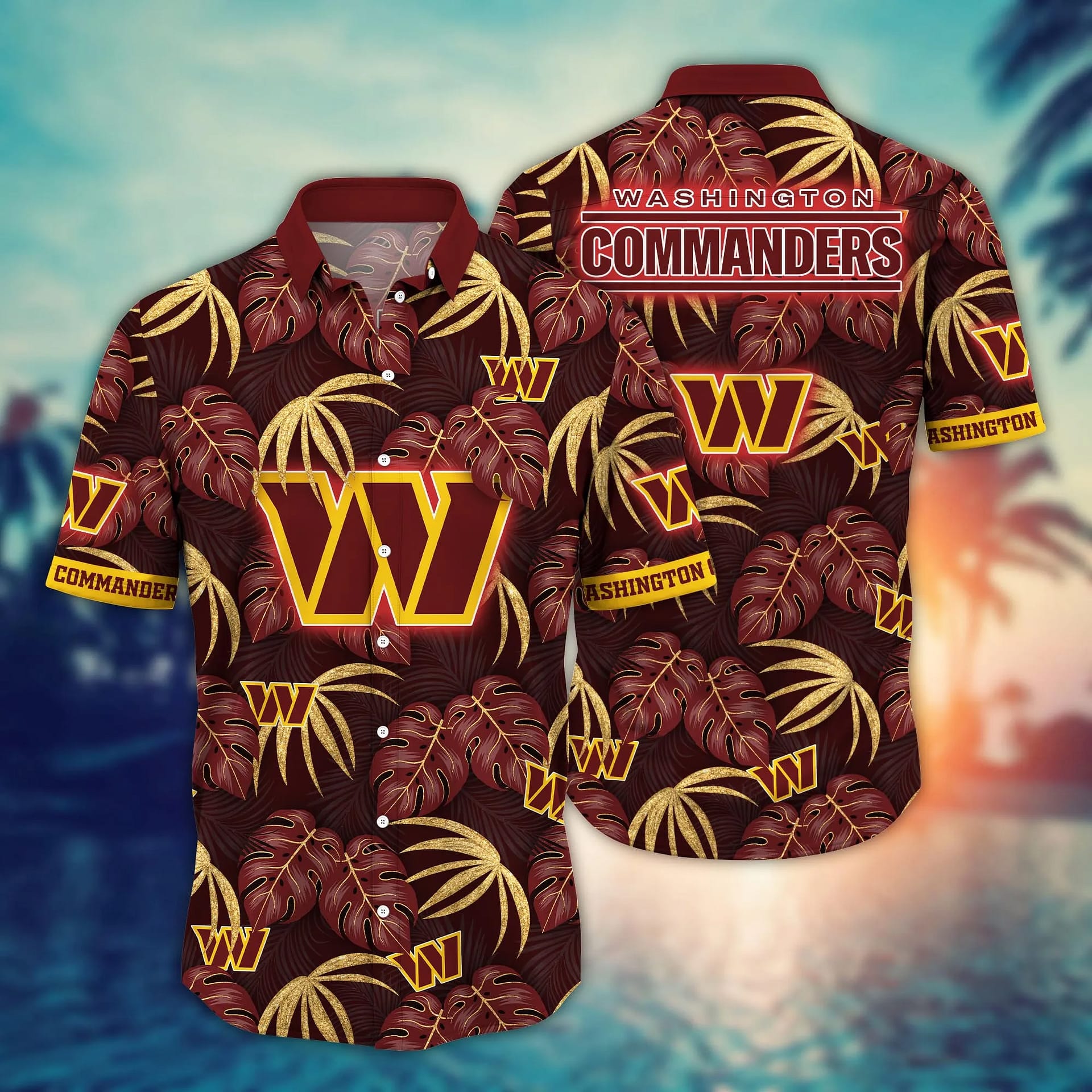 Buildercar - Washington Commanders Palm Tree Leaves NFL Football Team Hawaiian Shirt