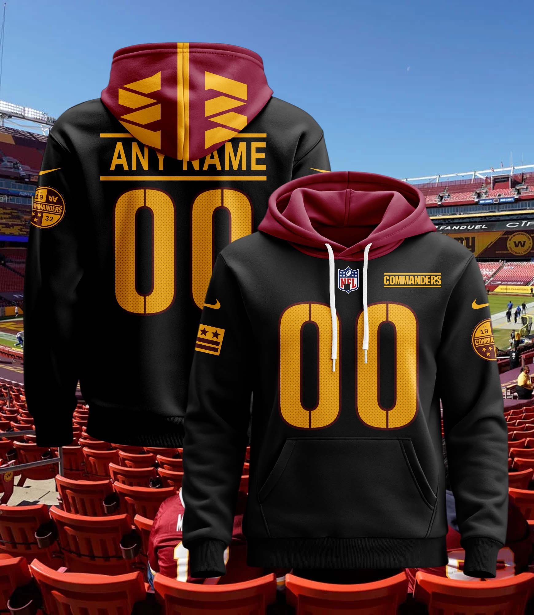 Buildercar - Washington Commanders Personalized Name And Number NFL 3D Hoodie Style 39