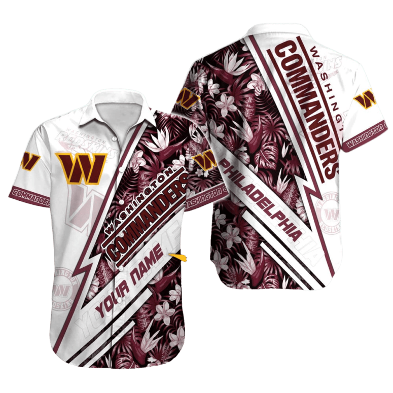 Buildercar - Washington Commanders Striped Flora Hawaiian Shirt