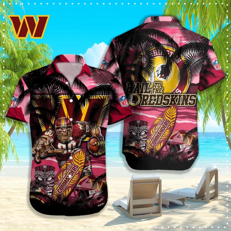 Buildercar - Washington Commanders Tiki Surf Paradise Hawaiian Shirt