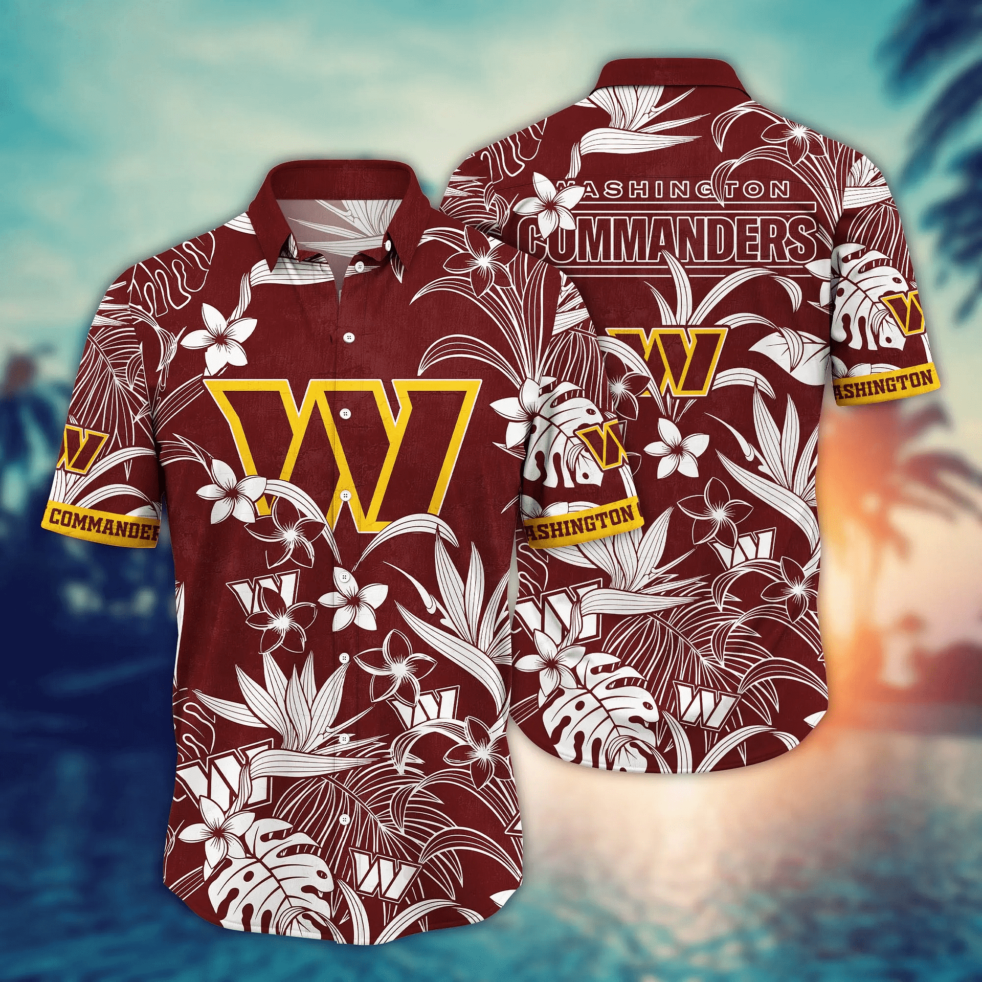Buildercar - Washington Commanders Tropical Flower NFL Football Team Hawaiian Shirt