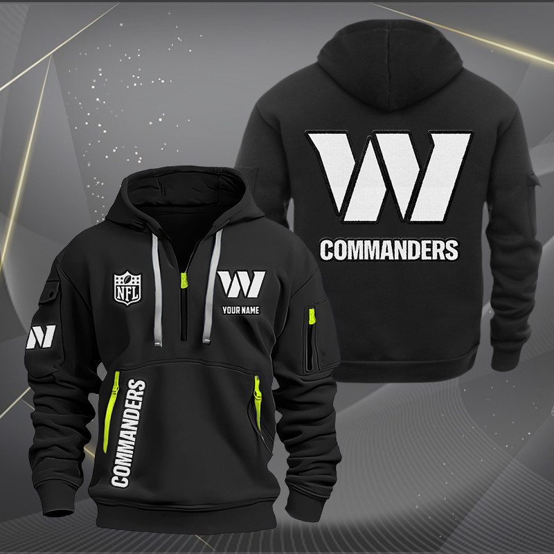 Buildercar - Washington Commanders White Logo NFL Quarter Zip Hoodie