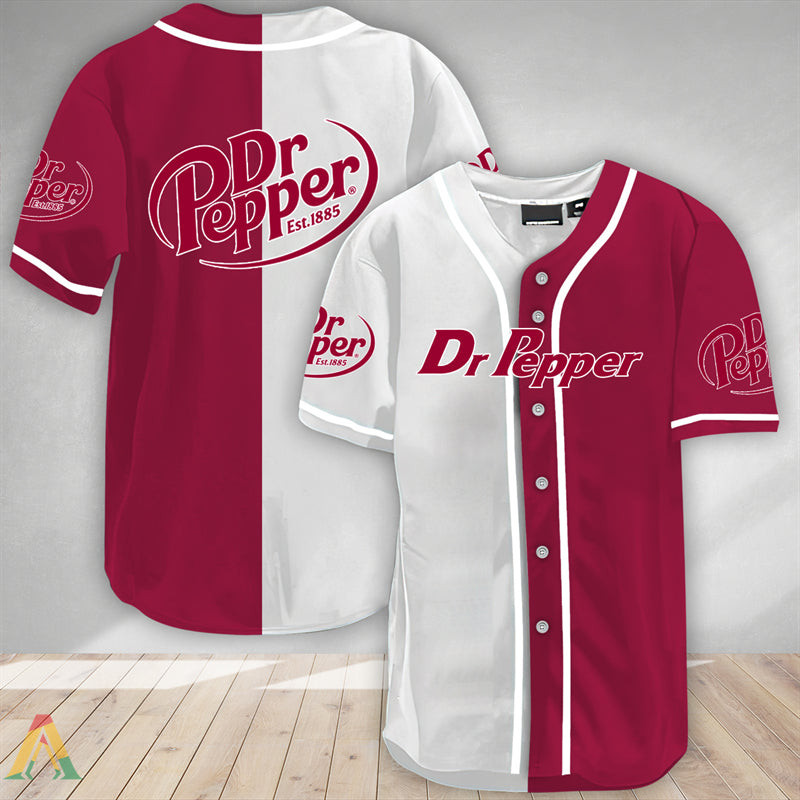Buildercar - White And Crimson Split Dr Pepper Baseball Jersey
