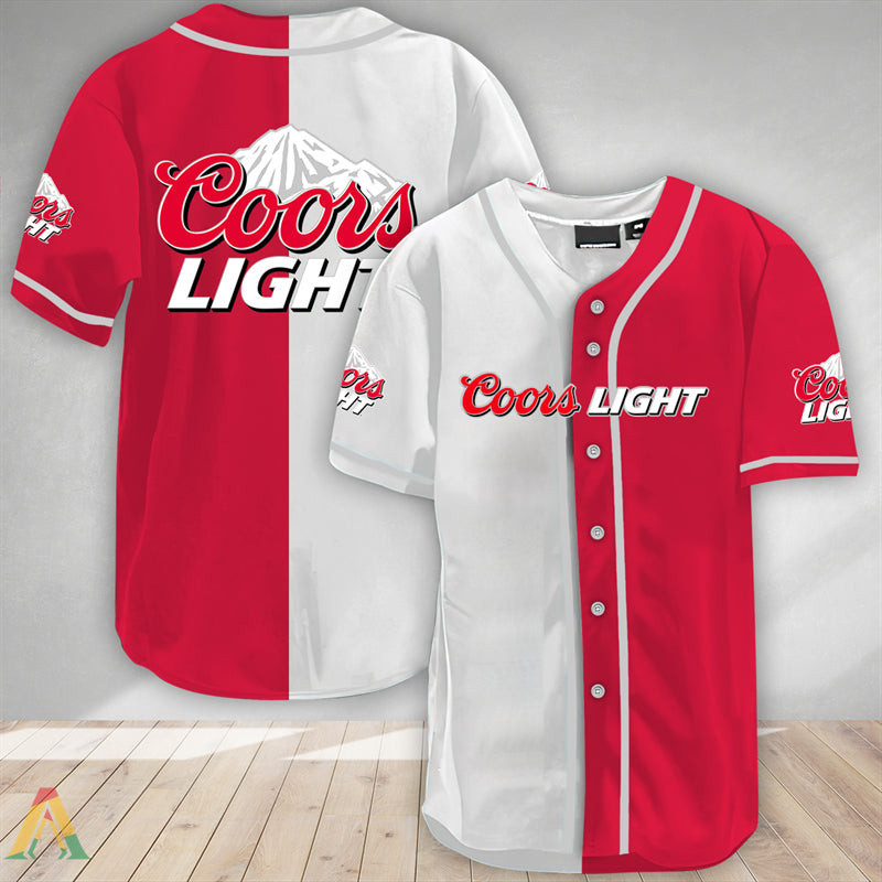 Buildercar - White And Red Split Coors Light Baseball Jersey