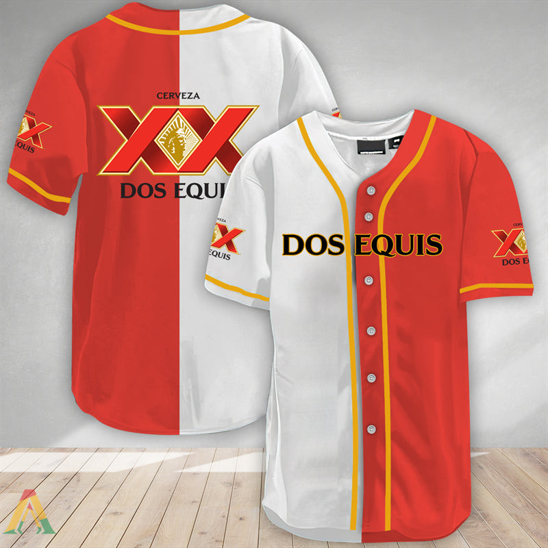 Buildercar - White And Red Split Dos Equis Baseball Jersey