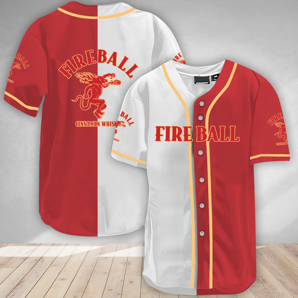Buildercar - White And Red Split Fireball Whisky Baseball Jersey
