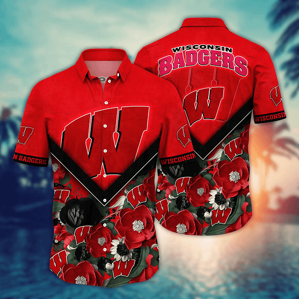 Buildercar - Wisconsin Badgers Blossom Aloha Hawaiian Shirt