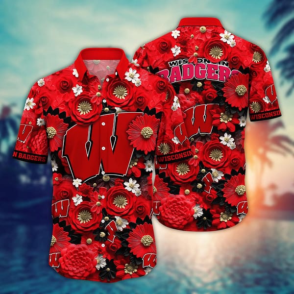 Buildercar - Wisconsin Badgers Blossom Hawaiian Shirt