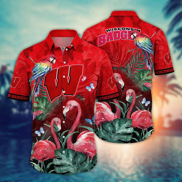 Buildercar - Wisconsin Badgers Flamingo Couple Aloha Hawaiian Shirt