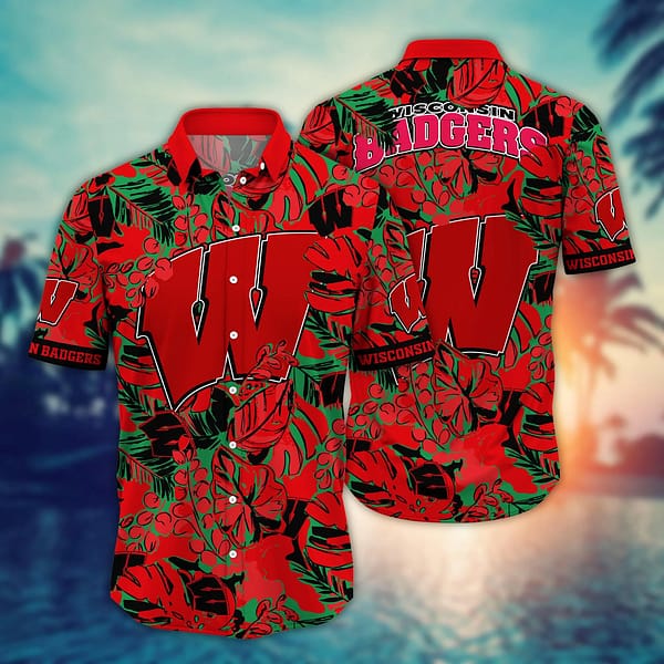 Buildercar - Wisconsin Badgers Floral Hawaiian Shirt