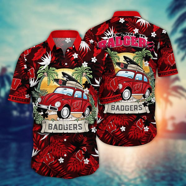 Buildercar - Wisconsin Badgers Summer Car Beach Hawaiian Shirt