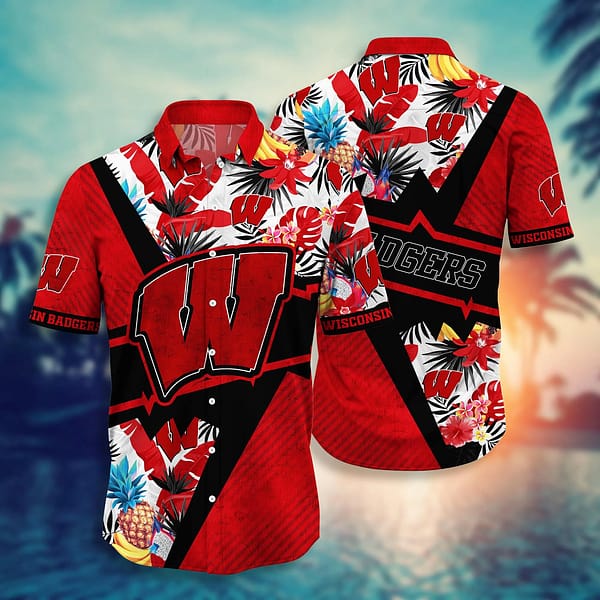 Buildercar - Wisconsin Badgers Tropical Pineapple Hawaiian Shirt
