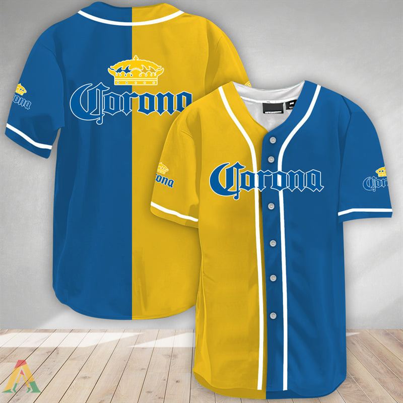Buildercar - Yellow And Blue Split Corona Extra Baseball Jersey