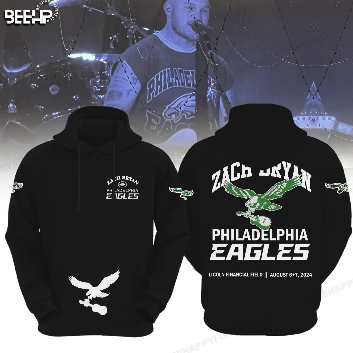Buildercar - Zach Bryan Philadelphia Eagles NFL Football Team Black Hoodie