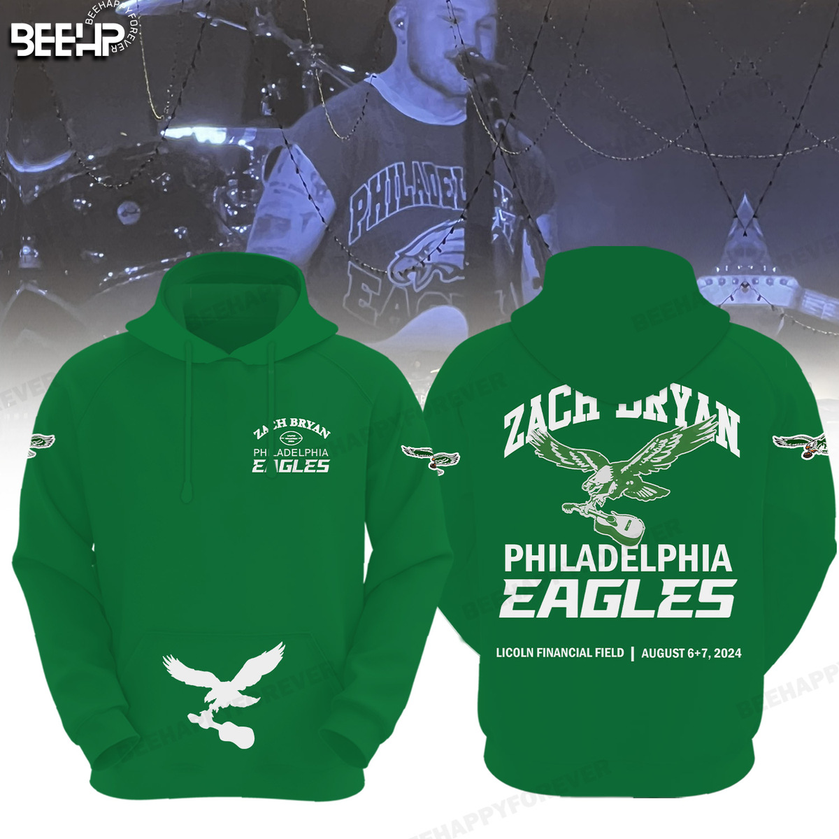 Buildercar - Zach Bryan Philadelphia Eagles NFL Football Team Green Hoodie