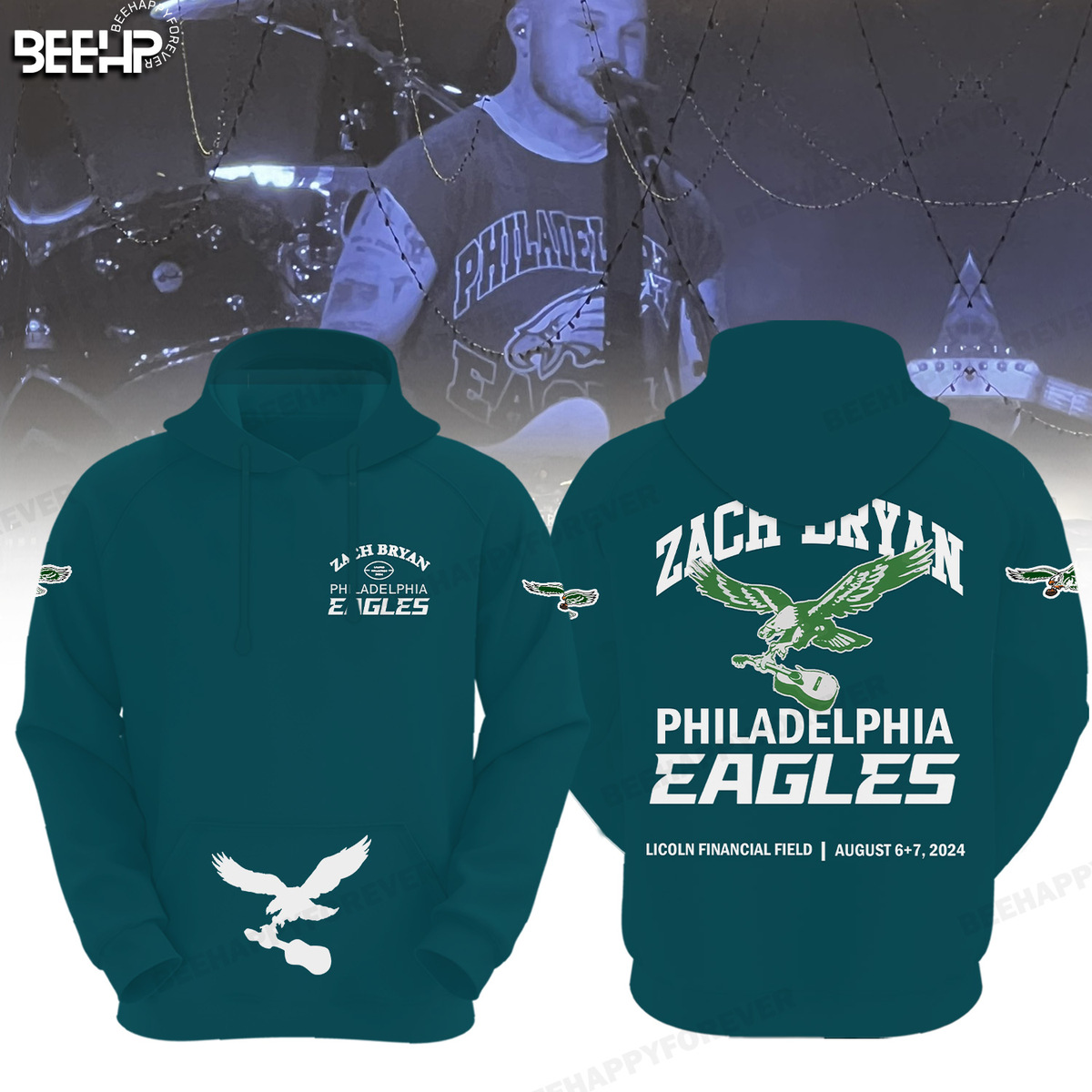 Buildercar - Zach Bryan Philadelphia Eagles NFL Football Team Midnight Green Hoodie