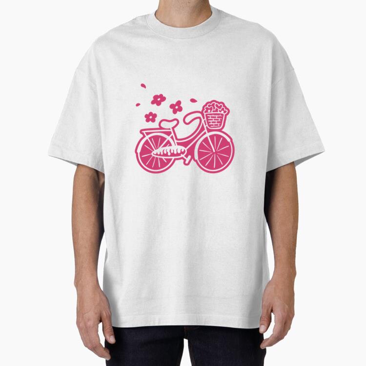 Charming Pink Bicycle Illustration With Flowers Oversized T-Shirt