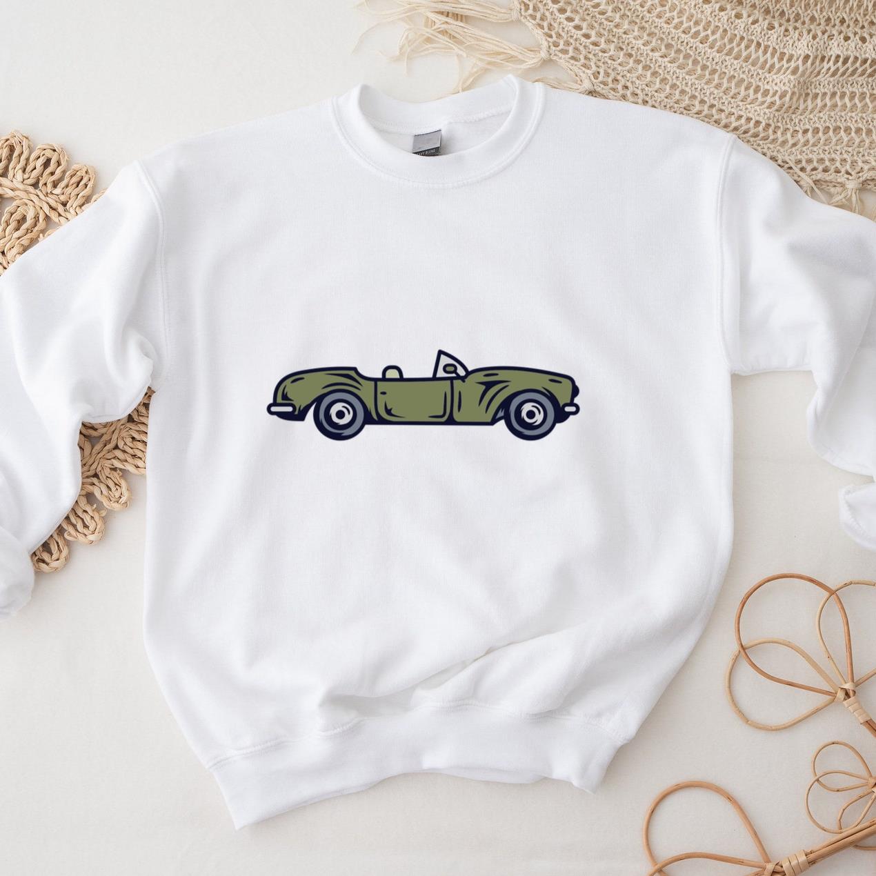 Classic Olive Green Convertible Car Illustration Design Sweatshirt