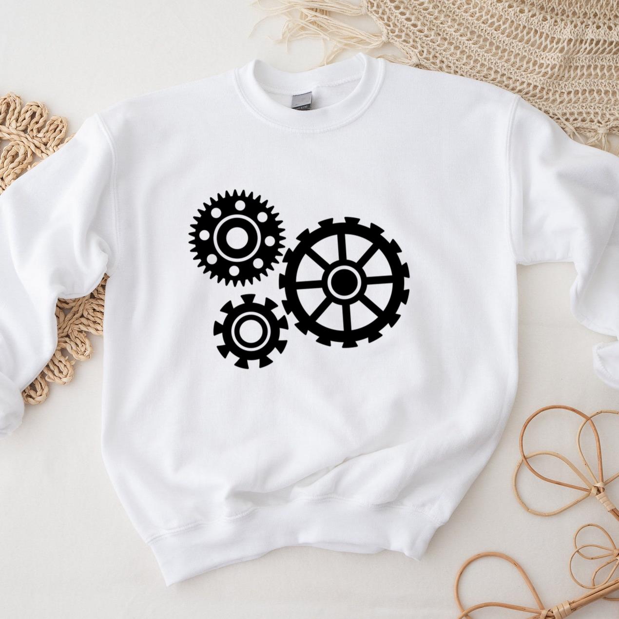 Cogwheel Hole Gear Wheel Gear Three Pinion Silhouette Sweatshirt