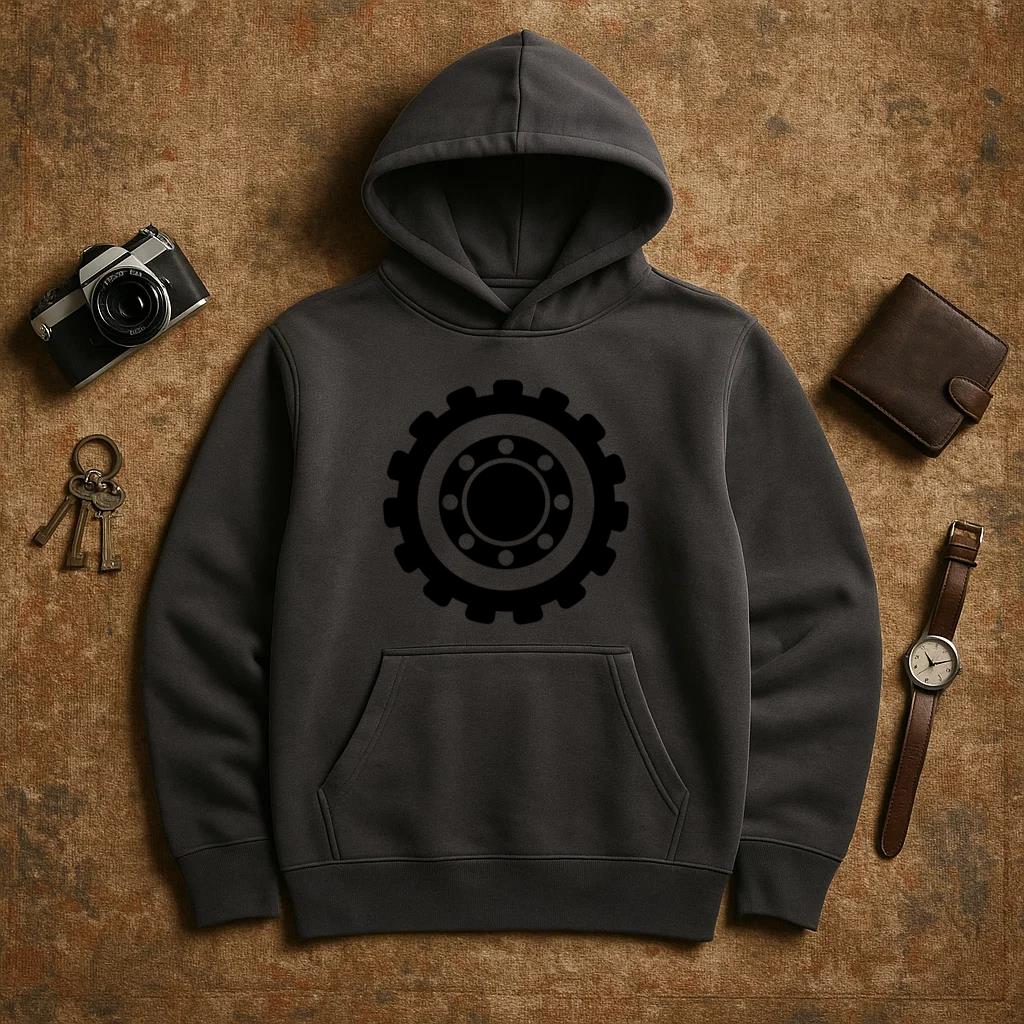 Gear Hole Pinion Cogwheel Gear Wheel Detailed Silhouette Hoodie