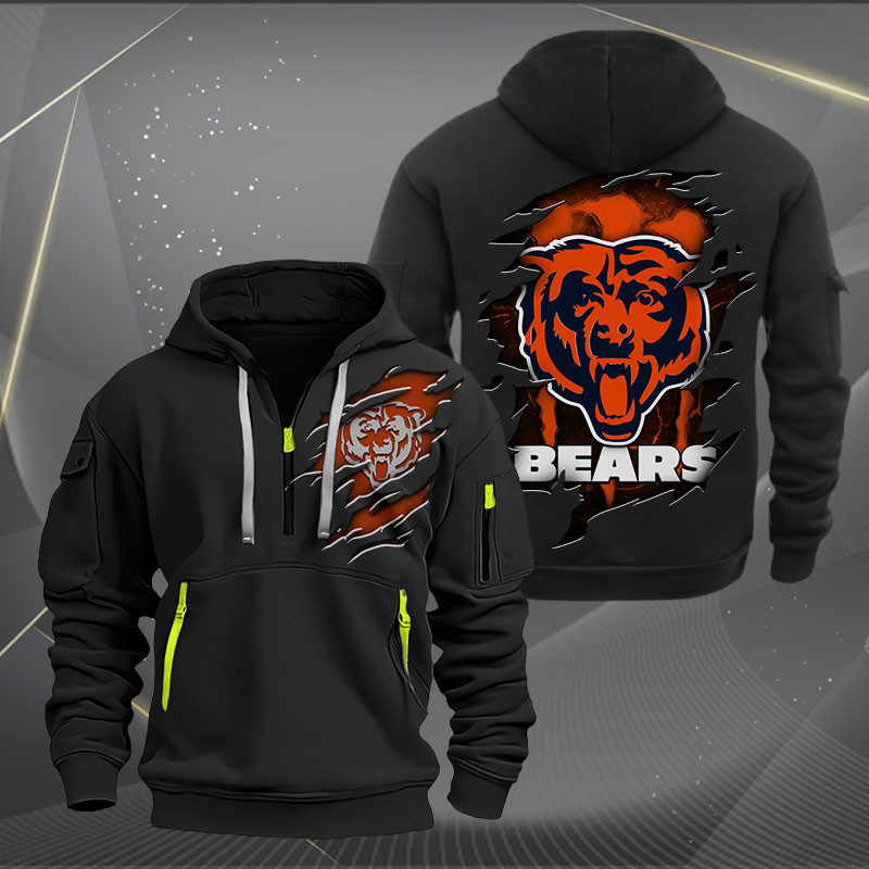 Buildercar - Chicago Bears Scratch Logo NFL Quarter Zip Hoodie Style 219