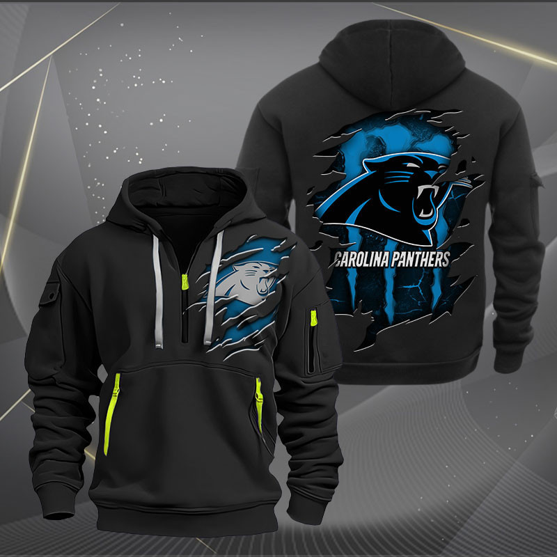 Buildercar - Carolina Panthers Scratch Logo NFL Quarter Zip Hoodie Style 222