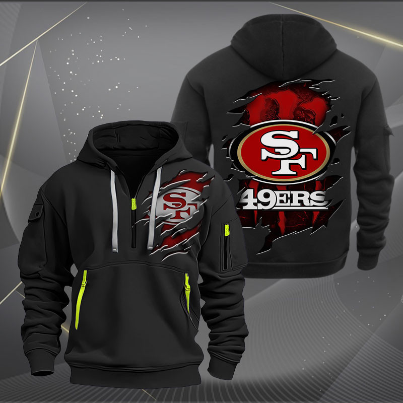 Buildercar - San Francisco 49ers Scratch Logo NFL Quarter Zip Hoodie Style 228