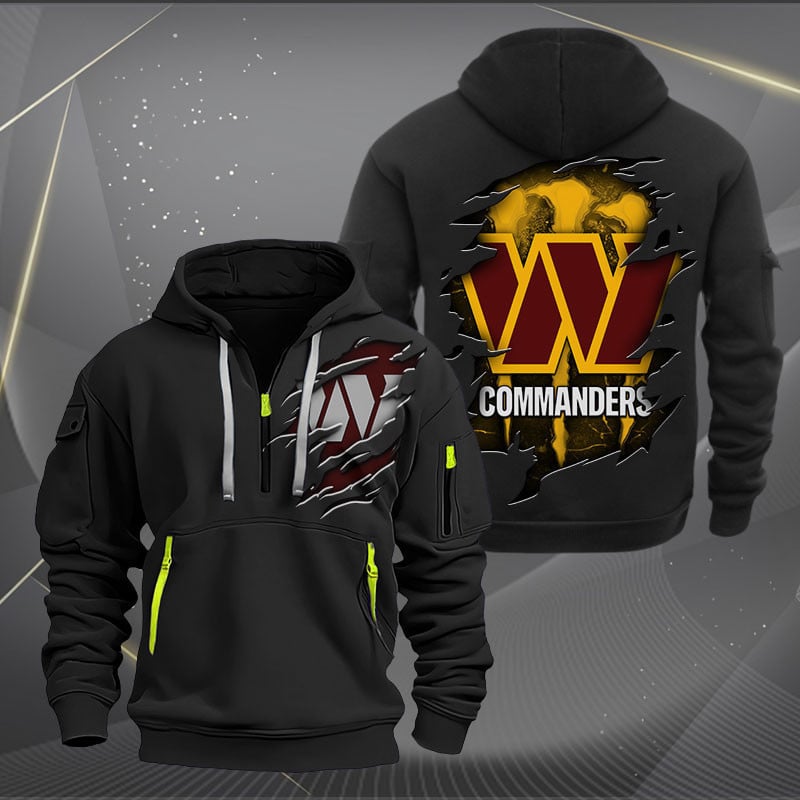 Buildercar - Washington Commanders Scratch Logo NFL Quarter Zip Hoodie Style 223