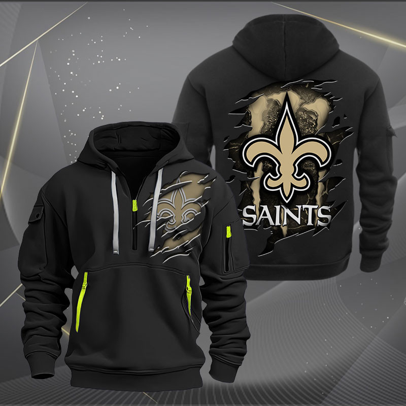 Buildercar - New Orleans Saints Scratch Logo NFL Quarter Zip Hoodie Style 220