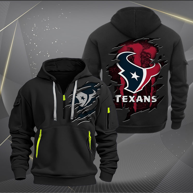 Buildercar - Houston Texans Scratch Logo NFL Quarter Zip Hoodie Style 225