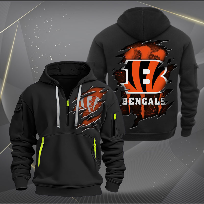 Buildercar - Cincinnati Bengals Scratch Logo NFL Quarter Zip Hoodie Style 227