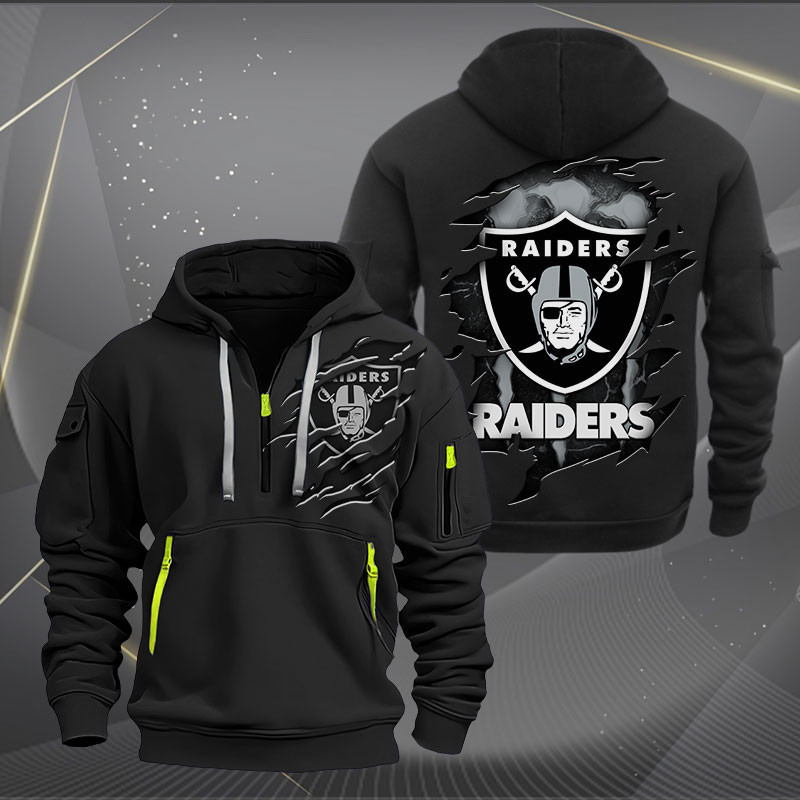 Buildercar - Las Vegas Raiders Scratch Logo NFL Quarter Zip Hoodie Style 230