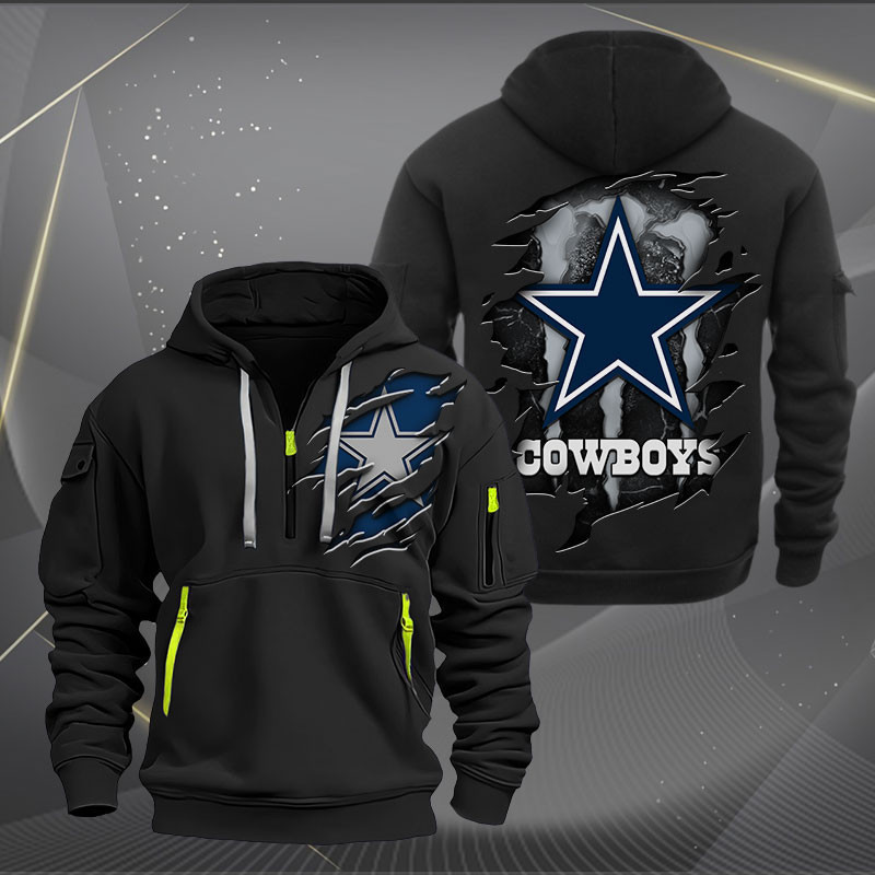 Buildercar - Dallas Cowboys Scratch Logo NFL Quarter Zip Hoodie Style 231