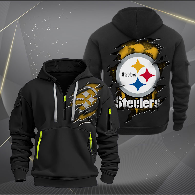 Buildercar - Pittsburgh Steelers Scratch Logo NFL Quarter Zip Hoodie Style 232