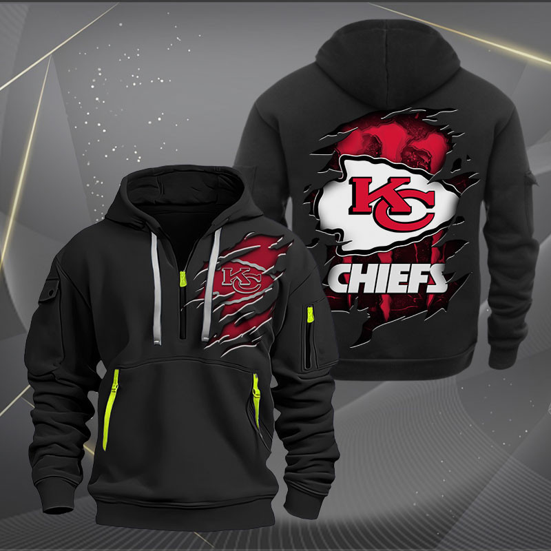 Buildercar - Kansas City Chiefs Scratch Logo NFL Quarter Zip Hoodie Style 233