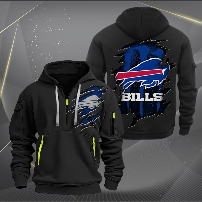 Buildercar - Buffalo Bills Scratch Logo NFL Quarter Zip Hoodie Style 235