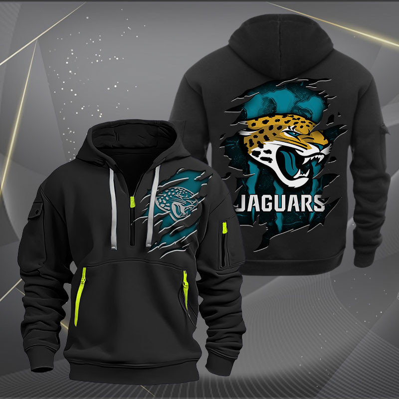 Buildercar - Jacksonville Jaguars Scratch Logo NFL Quarter Zip Hoodie Style 234