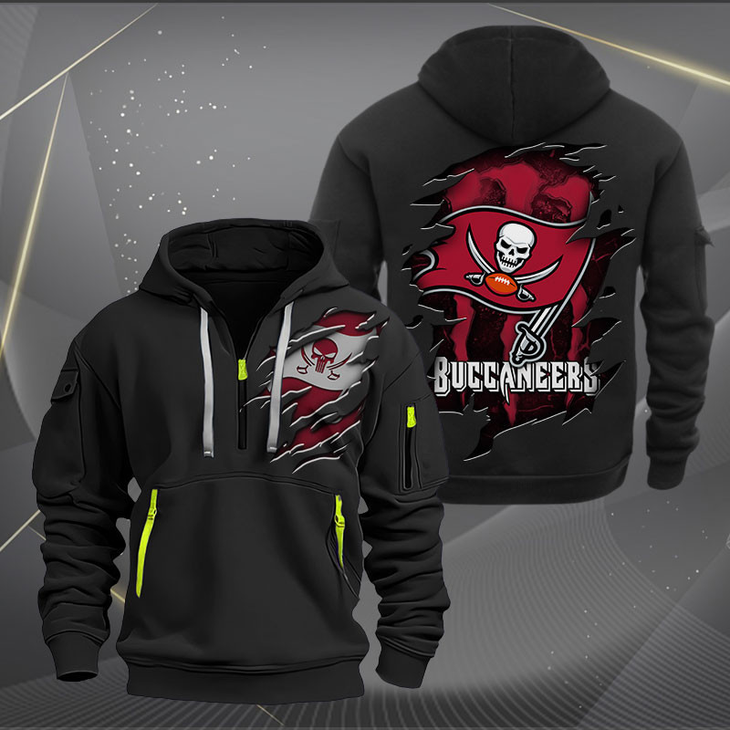 Buildercar - Tampa Bay Buccaneers Scratch Logo NFL Quarter Zip Hoodie Style 237