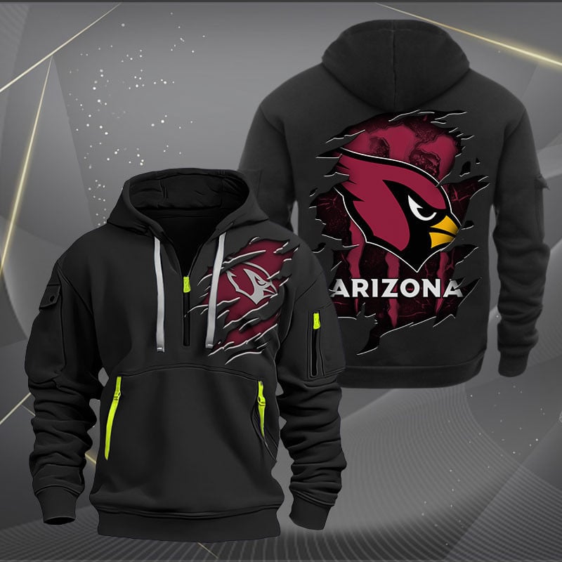 Buildercar - Arizona Cardinals Scratch Logo NFL Quarter Zip Hoodie Style 240
