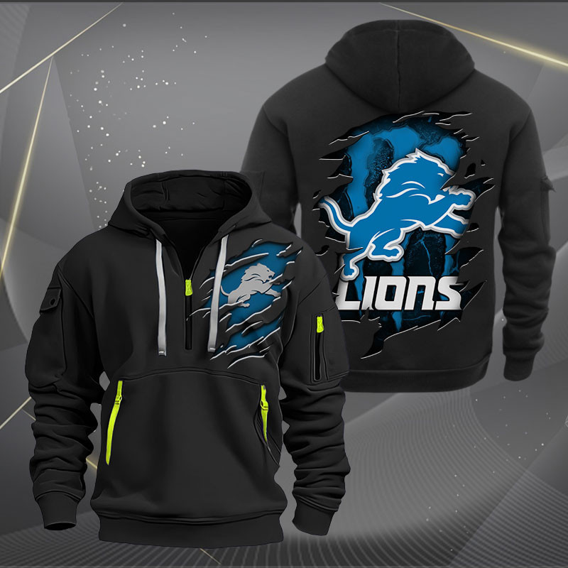 Buildercar - Detroit Lions Scratch Logo NFL Quarter Zip Hoodie Style 226