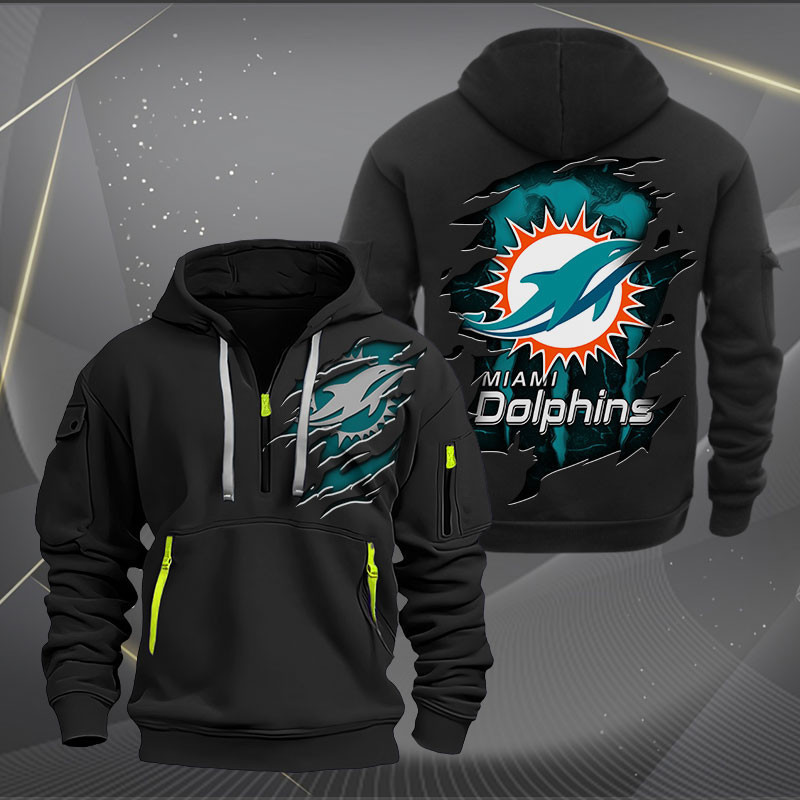 Buildercar - Miami Dolphins Scratch Logo NFL Quarter Zip Hoodie