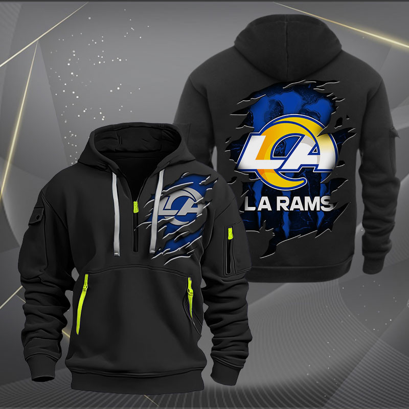 Buildercar - Los Angeles Rams Scratch Logo NFL Quarter Zip Hoodie Style 229