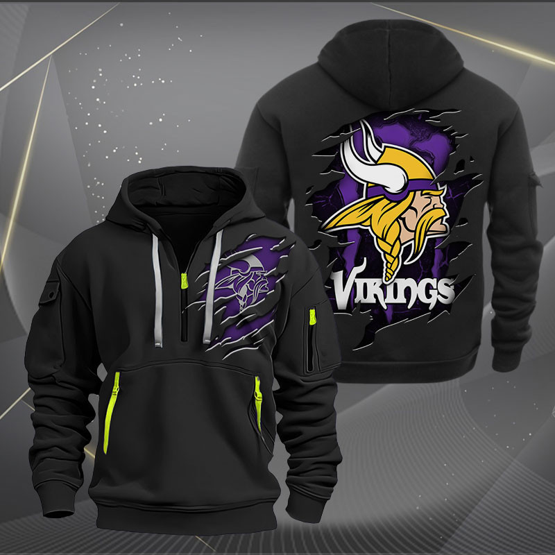 Buildercar - Minnesota Vikings Scratch Logo NFL Quarter Zip Hoodie