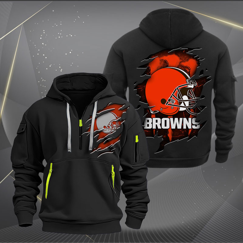 Buildercar - Cleveland Browns Scratch Logo NFL Quarter Zip Hoodie Style 241