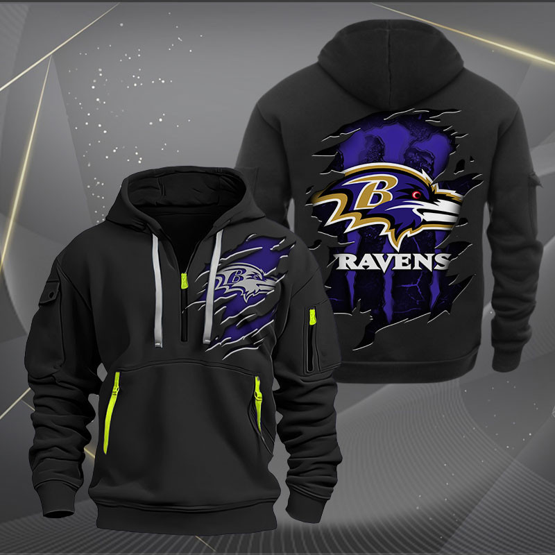 Buildercar - Baltimore Ravens Scratch Logo NFL Quarter Zip Hoodie Style 238