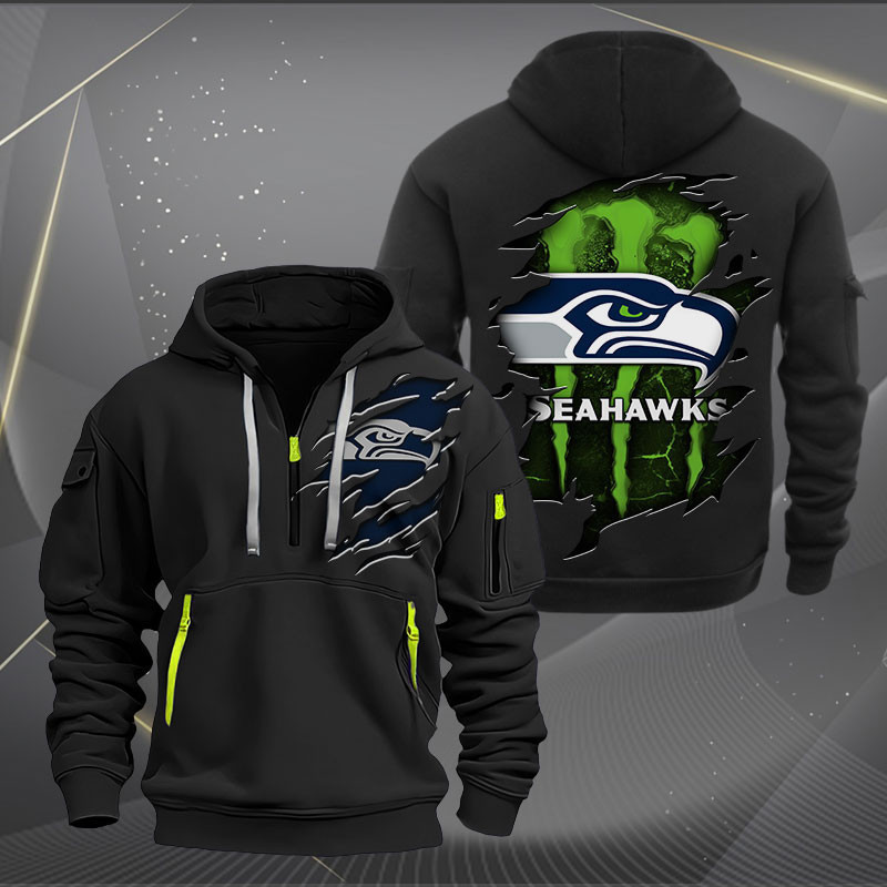 Buildercar - Seattle Seahawks Scratch Logo NFL Quarter Zip Hoodie Style 239