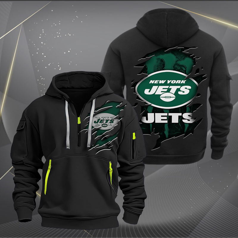 Buildercar - New York Jets Scratch Logo NFL Quarter Zip Hoodie Style 242