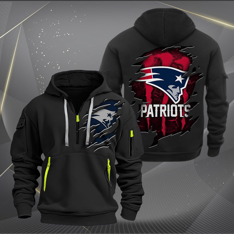 Buildercar - New England Patriots Scratch Logo NFL Quarter Zip Hoodie Style 243