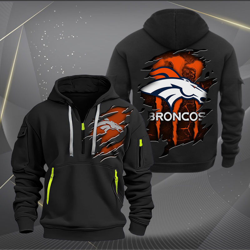 Buildercar - Denver Broncos Scratch Logo NFL Quarter Zip Hoodie Style 244